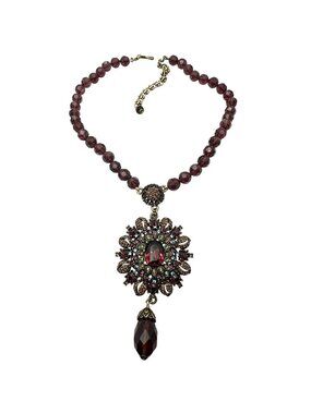 Heidi Daus Necklace Multicolor Crystal Purple Glass Bead Bronze Pendant